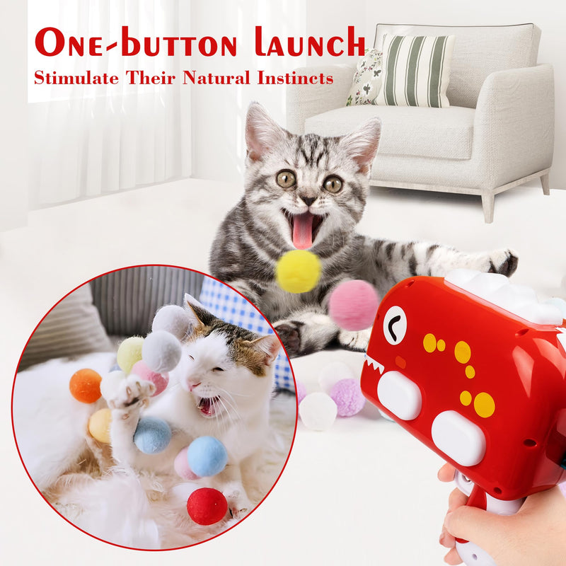 Cat Toys Interactive for Indoor Cats Kitty Toys Cat Toys for Indoor Cats Cat Ball Toy Pom Pom Balls Plush Ball Launcher for Cats Puff Balls Cat Enrichment Toys 30 Plus Balls - PawsPlanet Australia