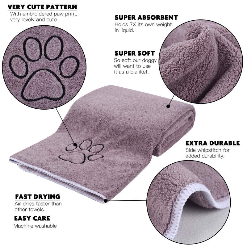 KinHwa Dog Towel Super Absorbent Pet Bath Towel Microfiber Dog Drying Towel for Small, Medium, Large Dogs and Cats 30inch x 50inch Purple 30inchx50inch - PawsPlanet Australia