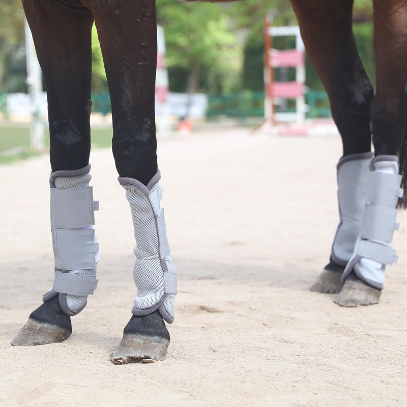 Adjustable Horse Fly Boots Set of 4, Equine Leg Protection Reduce Stomping, Breathable Mesh Fly Boots for Horses, Horse Leggings Leg Guards Grey 03 Full