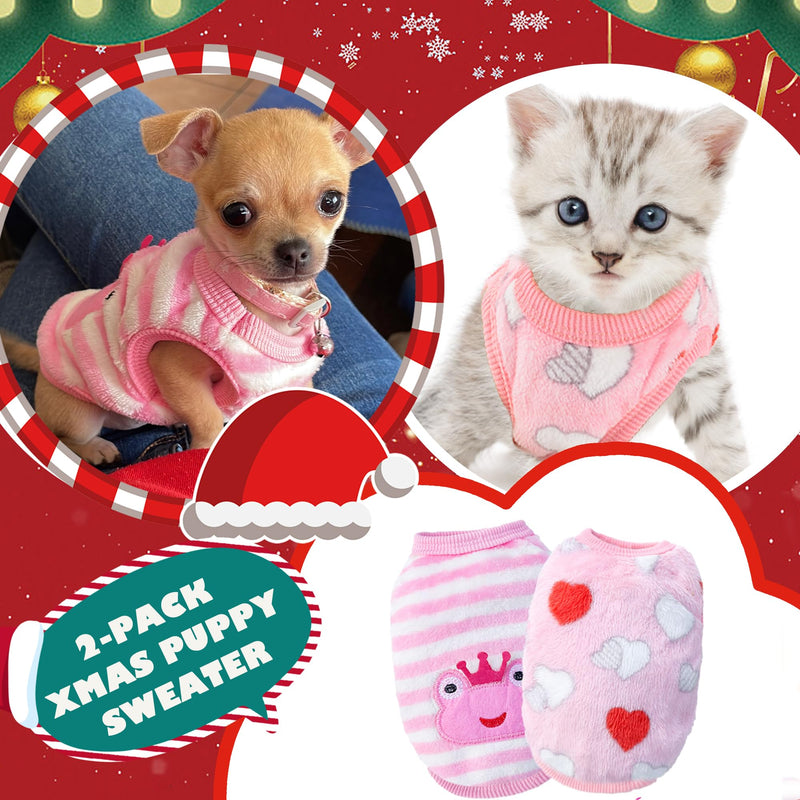 2 Pieces Teacup Dog Clothes Chihuahua Clothes XXS Dog Sweater Fleece Puppy Clothes Dog Sweater for Small Dogs Cute Pattern Puppy Sweater Pet Outfits (XX-Small) XX-Small Frog, Love