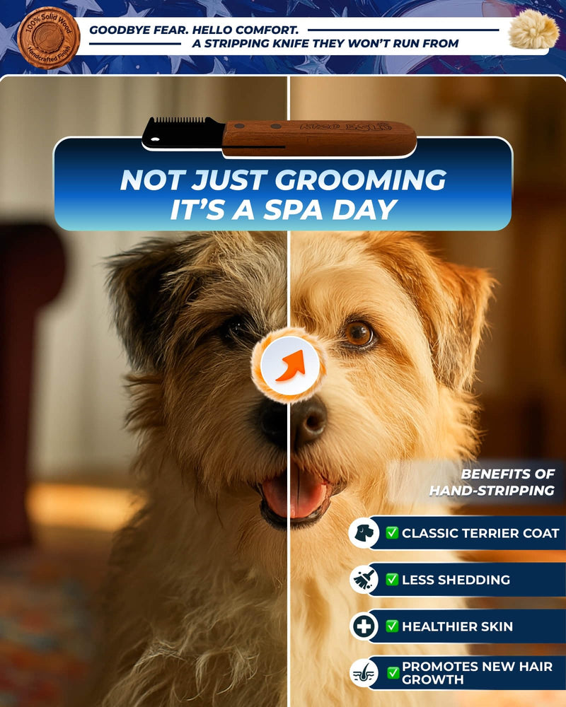 Stripping Knife for Dogs – Gentle Hand Stripping & Carding Knife for Terriers & Double-Coated Breeds, Solid Sapele Hardwood & Black Oxide Stainless Steel,Easy to Clean,Dog Grooming Tool(Right-Handed) Right-Handed - PawsPlanet Australia