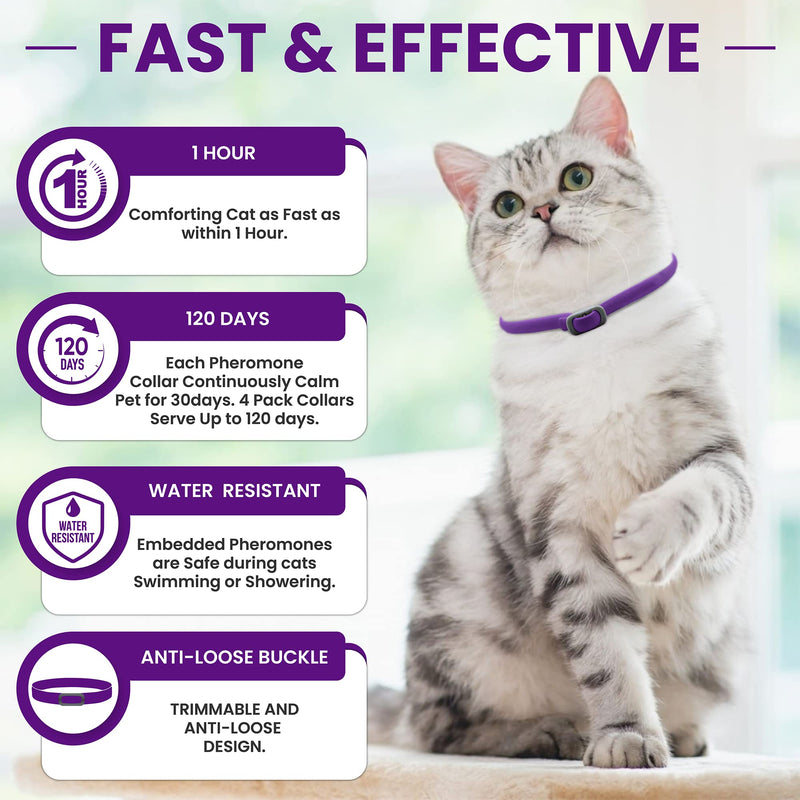 Cat Calming Collar: Premium Pheromone Collar for Cats - Calming Collar for Cats -Cat Calming Collar - Cat Pheromones Calming Collar, Relief Cat's Stress and Anxiety, 4 Pack