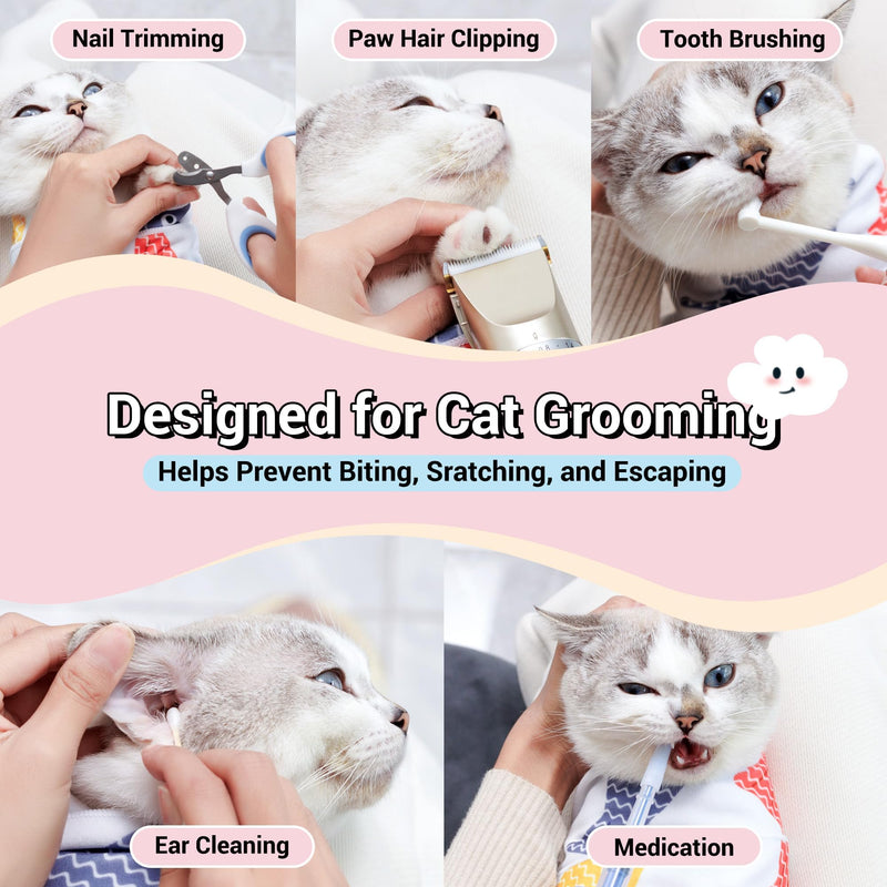 35.43" Extra Large Cat Grooming Wrap,Soft Self-stick Cat Burrito Restraint Blanket Grippy Cloth for Large Cats & Small Dogs,Nail Clipping,Ear Cleaning,Teeth Brushing Anti-Scratch Anti-Escape CUTE PATTERN(35.43" )