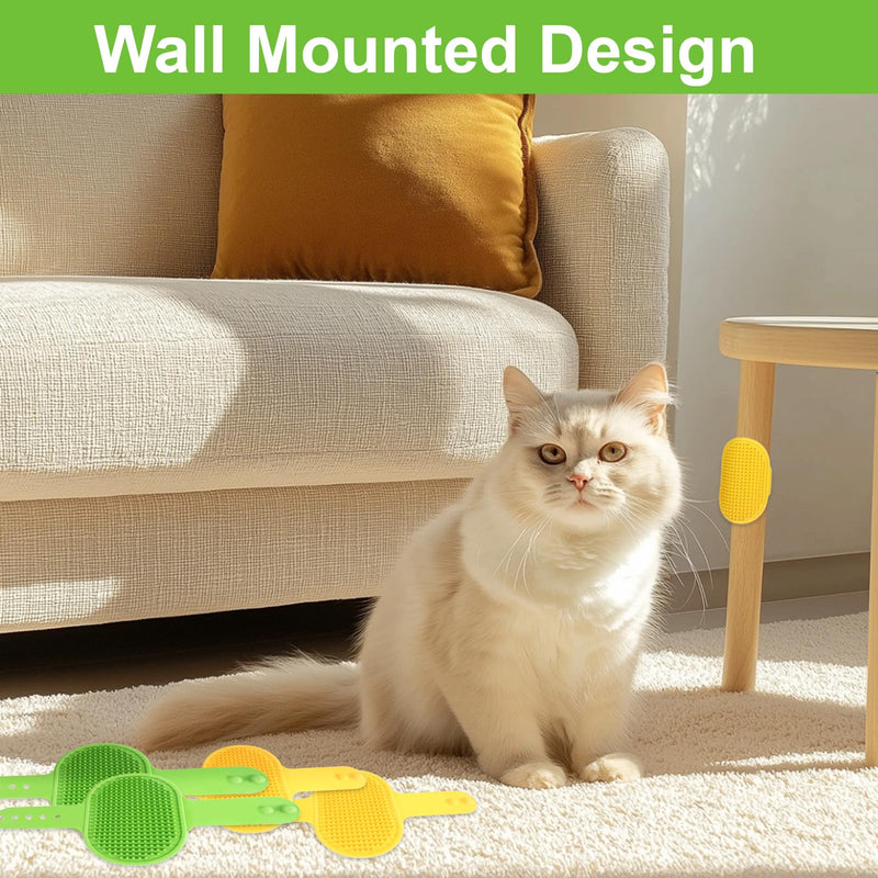 4 Pcs Silicone Grooming Strap Pad for Cats, Adjustable Rubber Cat Self Groomer Corner Scratcher, Cat Face Scratchers Massager for Long Short Hair, Self Grooming Cats Brush Rubbing Post Accessories 2pcs Yellow, 2pcs Green - PawsPlanet Australia