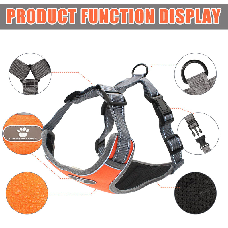 DYAprWu No Pull Dog Harness Adjustable Reflective Harness No Choke Escape Proof Harness Step in Harness for Small Medium Large Dogs Cats Medium (Chest Girth 19"-25") Orange