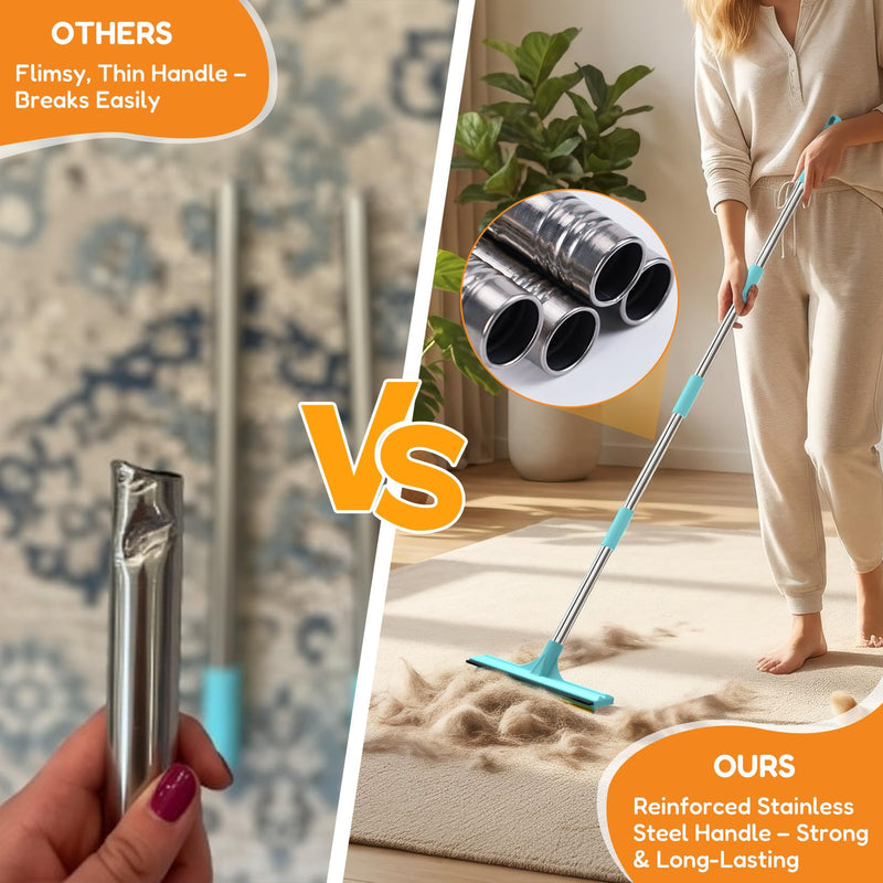 3 In 1 Carpet Rake for Pet Hair Removal Tool with Long & Short Handle and Rubber Detail Brush, Carpet Brush for Pet Hair, Deep Cleaning Pet Hair Removal Broom for Carpets Couches Rug Furniture - PawsPlanet Australia