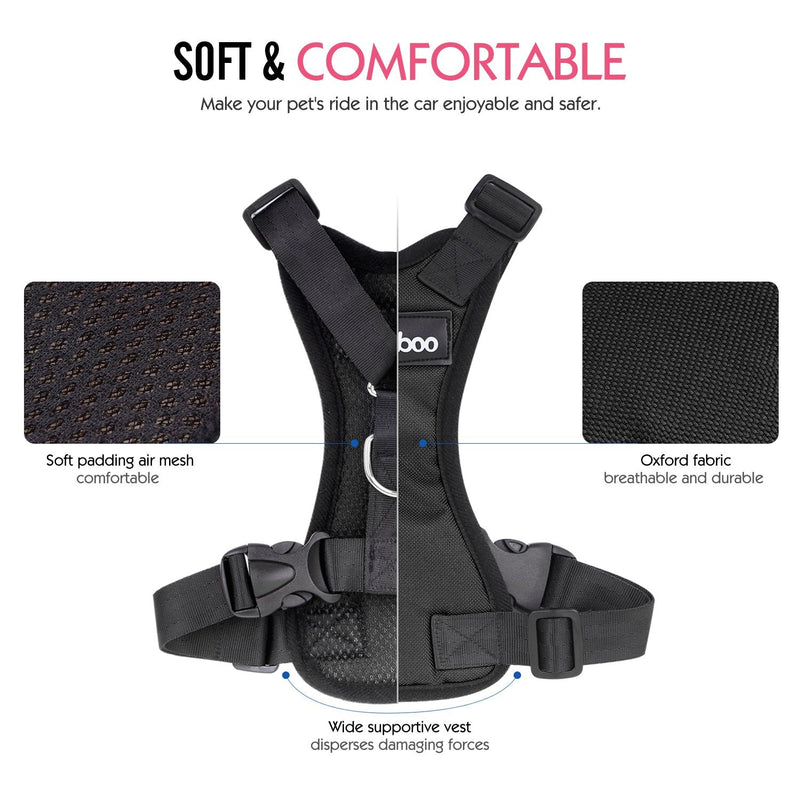 Pawaboo Adjustable Dog Safety Vest Harness with Seatbelt, Dog Seat Belt Harness for Car with Vehicle Connector Strap, Breathable Dog Seatbelt Safety Tether for Small Medium Large Pet, XL, Black XL (Pack of 1) A-Black - PawsPlanet Australia