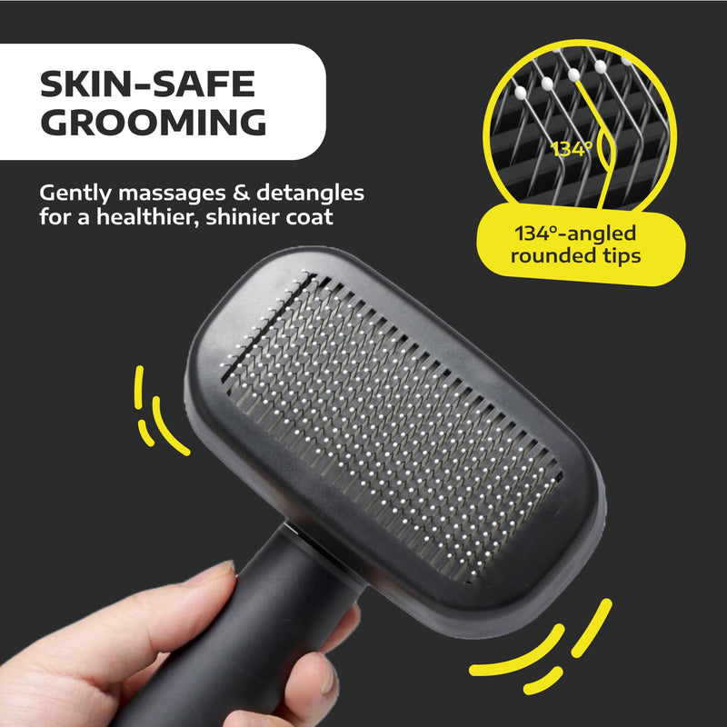 Hertzko Self Cleaning Slicker Brush for Cats & Dogs – Grooming Tool for Shedding Long & Short Hair – Retractable Bristles – Easy-Clean Cat & Dog Deshedding Brush, Painless Detangling - Black - PawsPlanet Australia
