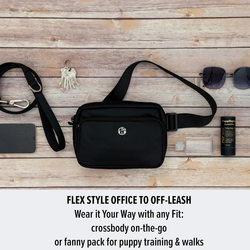 Dog Treat Pouch for Pet Training - Zippered Pockets & Color Match Poop Bag Dispenser - Crossbody & Fanny Pack Belt Bag - Dog Walking Bag Onyx Black - PawsPlanet Australia