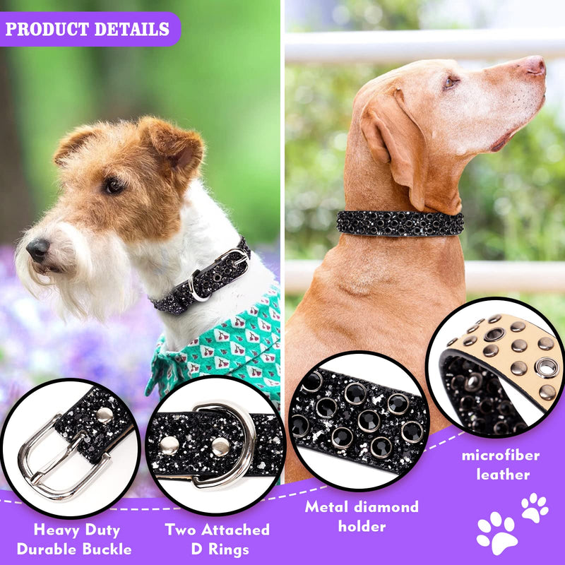 Rhinestone Leather Dog Collar Bling Dog Collars for Small Medium Large Dogs - Soft Microfiber Leather with Adjustable Stylish Sparkly Diamonds Studded Male and Female (1" Wide,Black,L) Black L: Neck 16"-20" - PawsPlanet Australia