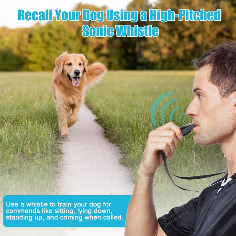 2-in-1 Dog Training Clicker Whistle for Training and Recall, Pet Training Accessories for Puppy, Cats, Horses & Small Animals - 2 Pack with Lanyard, Reward and Train Your Pets Efficiently Blue + Black - PawsPlanet Australia