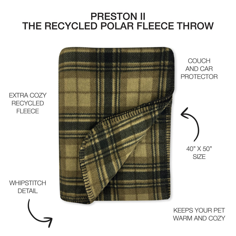 Preston II – The Polar Fleece Throw, Super-Soft Recycled Polar Fleece Dog Blanket Couch Coat Sofa and Car Protecter for Small, Medium, Large Dogs - 40”x 50”, Olive Chesterfield Plaid, One Size - PawsPlanet Australia