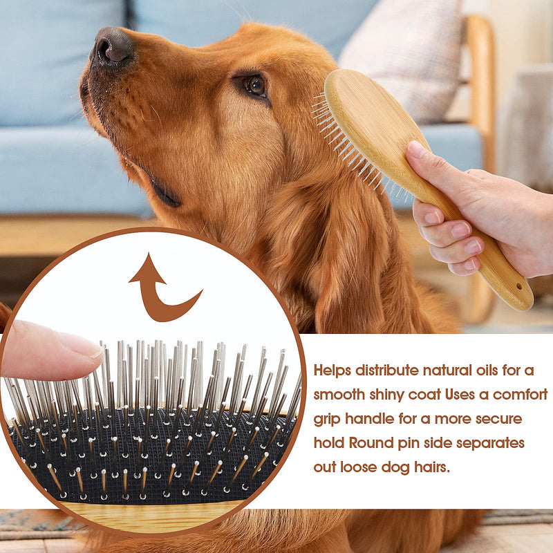 Molain Dog Grooming Brush - 20mm Stainless Steel Round Pins, Bamboo Handle, No Scratch Brush for All Hair Types (1Pc) High quality 1Pc Airbag Wooden Comb - PawsPlanet Australia