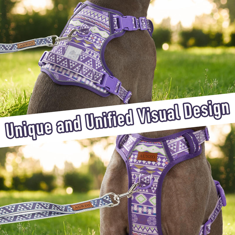 Adjustable Extra Large Dog Vest Harness No-Pull Easy Walking, Cute Pet Harness with Tribal Pattern Breathable Oxford Material 2 Leash Clips and 3 Buckles, German Shepherd, Rottweiler, XL Size Purple Ethnic - PawsPlanet Australia