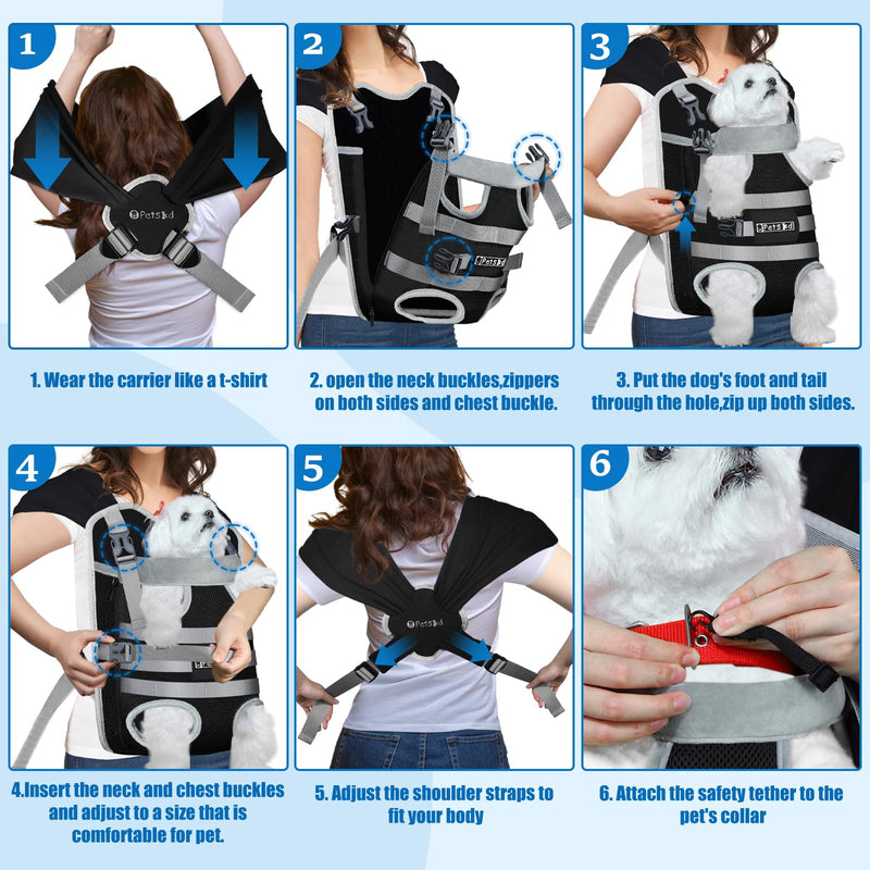 Petskd Dog Front Carrier Backpack for Small Pet with Adjustable Cross Shoulder Straps, Hands Free Puppy Legs Out Chest Carriers for Hiking, Cycling, Vet (Black, M) - PawsPlanet Australia