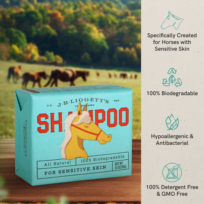 J.R.LIGGETT'S Natural Horse Shampoo Bar - Non-GMO, 100% Detergent-Free Formula Gently Deep Cleans and Supports Healthy Skin and Coat - Ideal for Dry, Itchy, or Sensitive Horses - 3.5 oz Bar