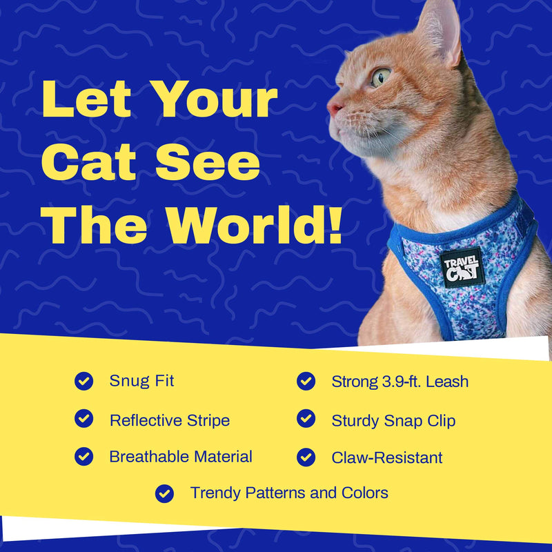 Travel Cat & Stray Cat Harness and Leash Set - Adjustable Fit Mesh Cat Harness and Reflective Strap - Comfort Escape Proof Harness for Cats, Kitten for Outdoor Walking, Hiking (Small, Groovy) Small Groovy Cat - PawsPlanet Australia