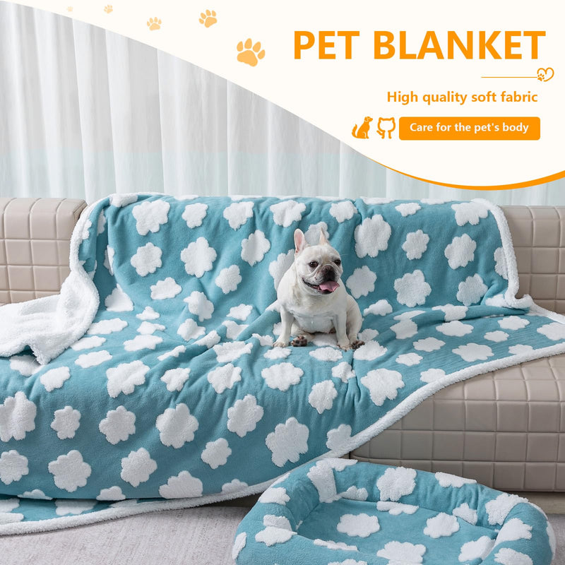 Waterproof Pet Blanket,Dog Blue Dog Blankets for Bed Covers Couch Sofa Stylish Jacquard Pets Throw Blankets for Puppy Cats Washable Reversible Furniture Protection Covers (Blue Cloud,M) Blue Cloud M-100*145cm(40*57in) - PawsPlanet Australia