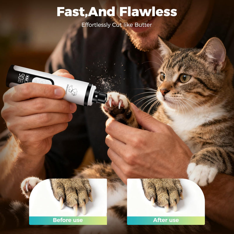 Upgraded Silent Dog Nail Grinder, Cordless Grooming Pro Nail Grinder with 3 Adjustable Speeds & Led Light, Painless Paws Grooming for Small Medium Large Dogs & Cats (2 Replacement Heads) White M2 - PawsPlanet Australia