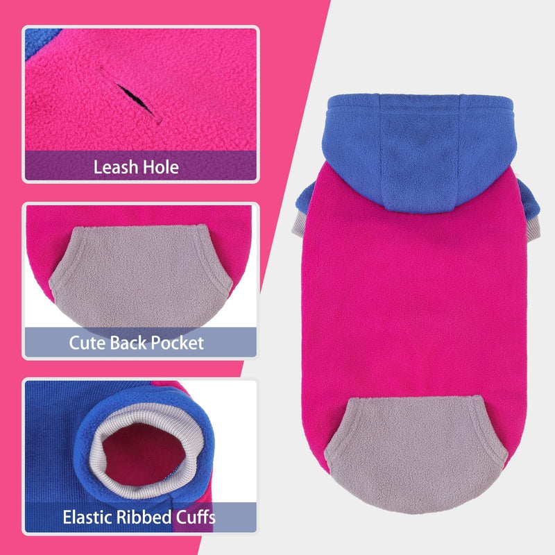 PUPTECK Fleece Dog Hoodie Puppy Sweatshirt Soft Warm Dog Clothes with Pocket Hooded Sweater for Small Medium Dogs Autumn Winter Wearing, Rosepink/NavyBlue, M M (CHEST 22", BACK 16", NECK 13") - PawsPlanet Australia