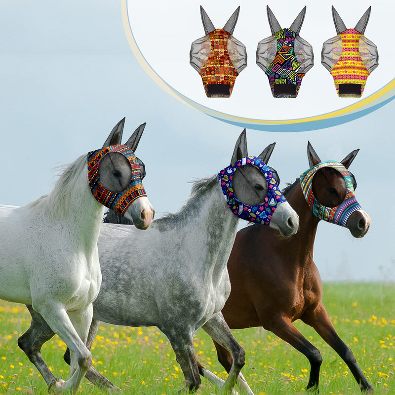 Chunful 6 Pcs Horse Fly Masks for Horses with Ears Smooth and Comfortable Fly Masks Cashel Fly Mask Elasticity Horse Face Mask Horse Masks Covering for Horses Riding Supplies(Large, Geometric) Large - PawsPlanet Australia