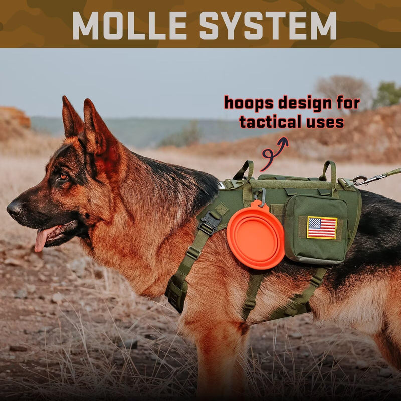 Forestpaw Dog Harness Medium Sized,Tactical Dog Harness with Handle,No Pull Military Style Service Dog Vest with Pockets Adjustable for Medium Large Dogs,Green,Chest 21.5-45" L:Chest 21.5-45",Fit 28-140lbs Green - PawsPlanet Australia