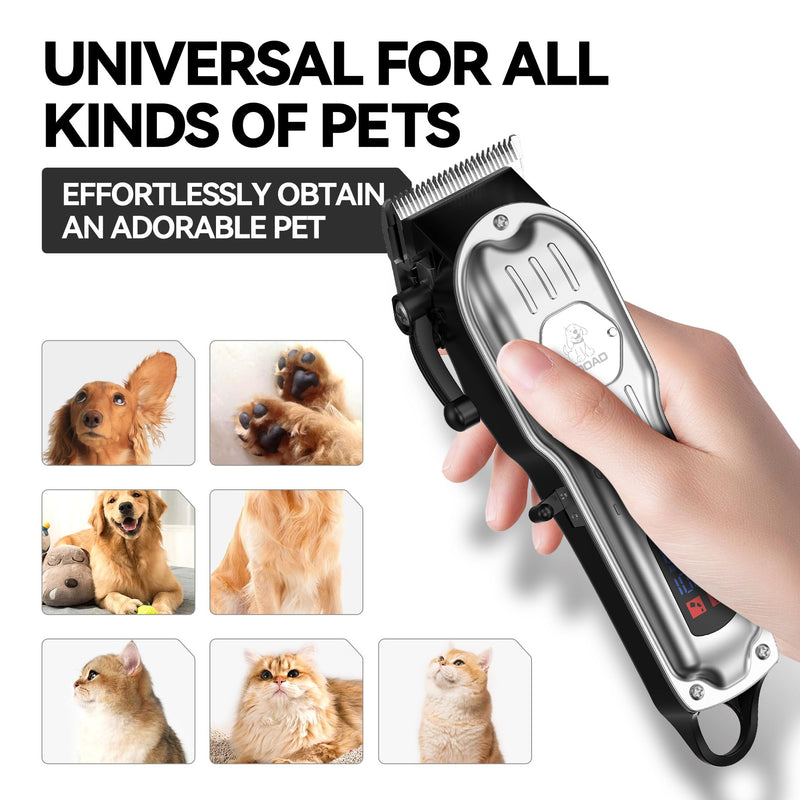 Dog Grooming Kit for Heavy Thick Hair&Coats,Low Noise Dog Hair Trimmer,Rechargeable Cordless Pet Shaver with Stainless Steel Blade, Dog Clippers for Grooming for Small Large Dogs Pets (Sliver) Silver