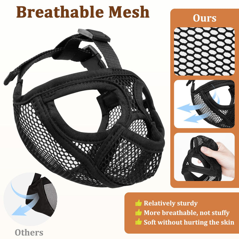 Mayerzon French Bulldog Muzzle, Mesh Short Snout Dog Muzzle for Flat-Faced Dogs Pug English Bulldog, Allows Full Panting & Drinking, Prevents Chewing Eating, Ideal for Grooming Vet Visits Walking Black S [Head Cir: 15"-17.5"] - PawsPlanet Australia