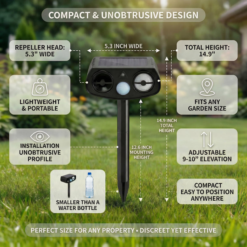 Solar Ultrasonic Animal Repeller Outdoor, Motion Sensor Waterproof Pest Deterrent, Raccoon Skunk Fox Squirrel Rabbit Dog Cat Deer Repellent for Yard Garden Farm, 33ft 120° Coverage, 2 Pack Black Matt Black - PawsPlanet Australia