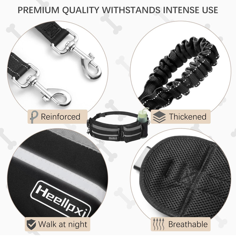 Hands-Free Waist Leash with Pouch for Two Dogs: Reflective Stitching, Dual Handle & Bungee Retractable Design – Ideal for Medium to Large Dogs (Grey) – Dog Walking Accessories Grey - PawsPlanet Australia