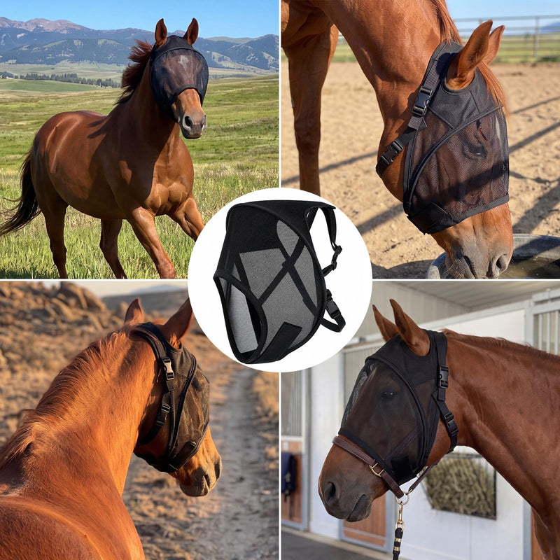 Horse Fly Mask for Adult Horse UV Eye Protection to 99% for Horses with Uveitis, Photosensitivity, Ulcer, Head Shaking