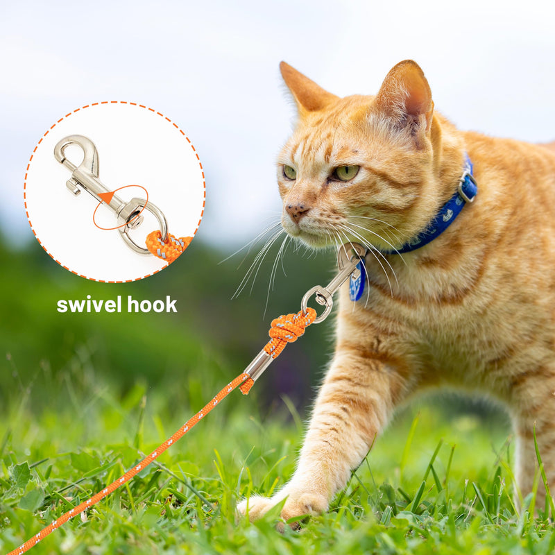 Cat Leash - 15 ft / 30 ft Reflective Long Cat Leash Outdoor for Walking Training Playing - Escape Proof Yard Lead Pet Leash Also for Cats, Small Dogs, Puppy, Kitten, Rabbit Orange - PawsPlanet Australia