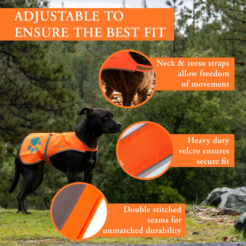 Reflective Dog Vest. Hi-Visibility, Fluorescent Blaze Orange Dog Vest Helps Protect Your Best Friend. Safeguard Your PUP from Motorists & Hunting Accidents, On or Off Leash. (Med) Medium - PawsPlanet Australia