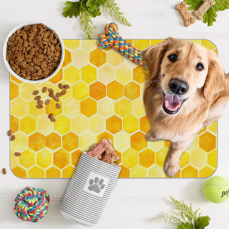 Honeycomb Bee Geometric Dog Food Mat for Floors,Absorbent Quick-Dry Pet Feeding Mat,Cat Dog Bowl Mats for Food and Water,Non-Slip Pet Accessories Supplies 12"x20" 12"×20" Honeycomb Bee Geometric - PawsPlanet Australia