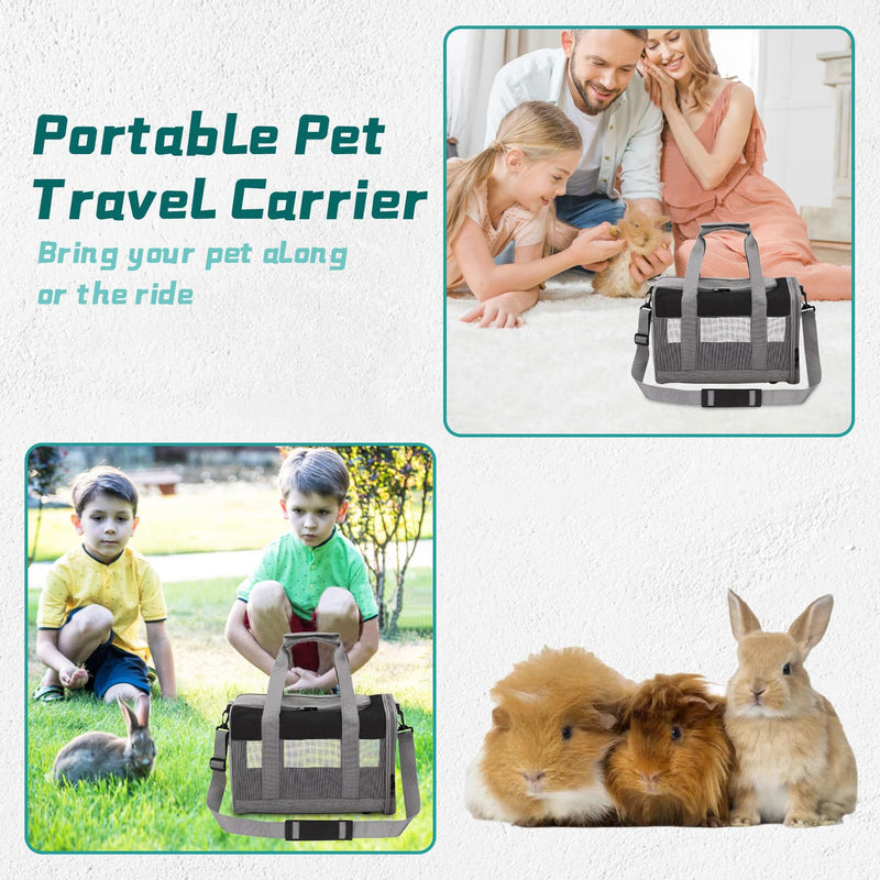 PINVNBY Bunny Carrier for Travel Camping Outdoor, Small Pet Carrier, Guinea Pig Carrier, Breathable Pet Portable Hand Bag for Hamster Bunny Guinea Pig（Black & Gray） Black & Gray - PawsPlanet Australia