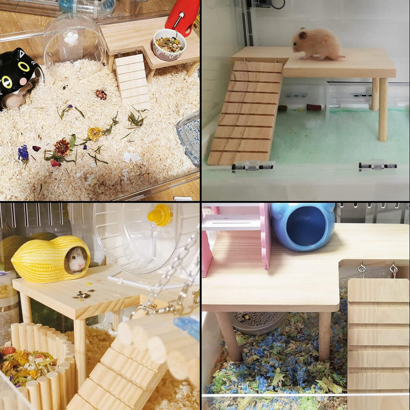 BNOSDM Wooden Hamster Platform with Legs Small Animal Standing Platform Exercise Toy Cage Accessories for Syrian Dwarf Hamsters Guinea Pigs Gerbils Degus Chinchillas Mice Bird Ladder on the side - PawsPlanet Australia