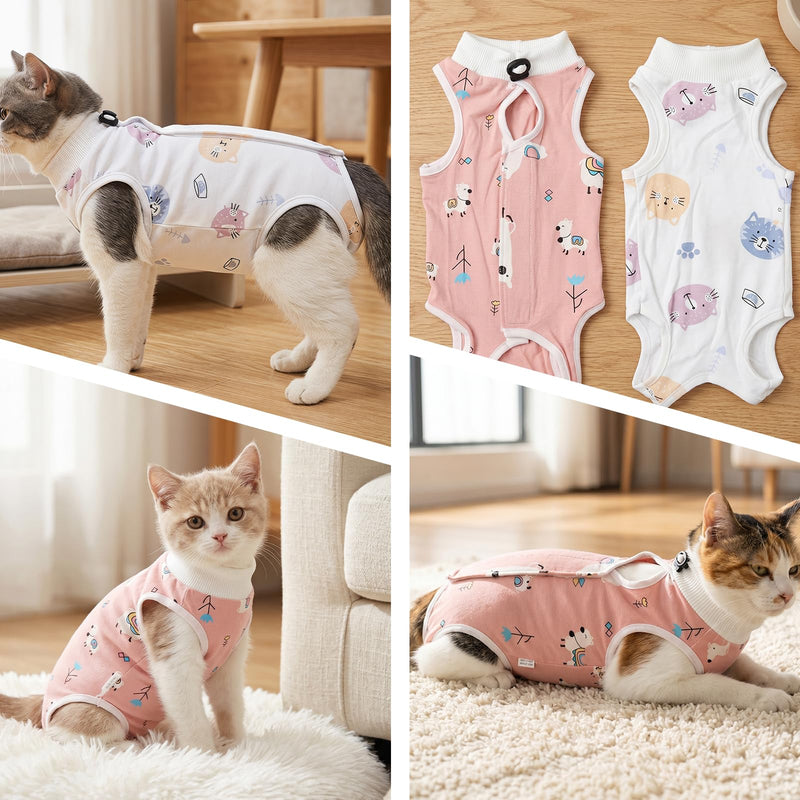 2 Pack Cat Recovery Suit Breathable Cat Onesie for Cats After Surgery Female Kitten Recovery Suit for Spay Abdominal Wounds E-Collar Alternative for Cats Medium
