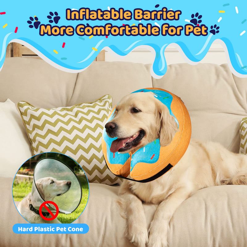 Grand Line Donut Inflatable Collar for Dogs and Cats, Soft Recovery Dog Cone After Surgery, Protective Pet Neck Cone for Small, Medium, Large Dogs, Not Block Vision (Blue, L) Blue Donut Large (Neck:12"-18") - PawsPlanet Australia