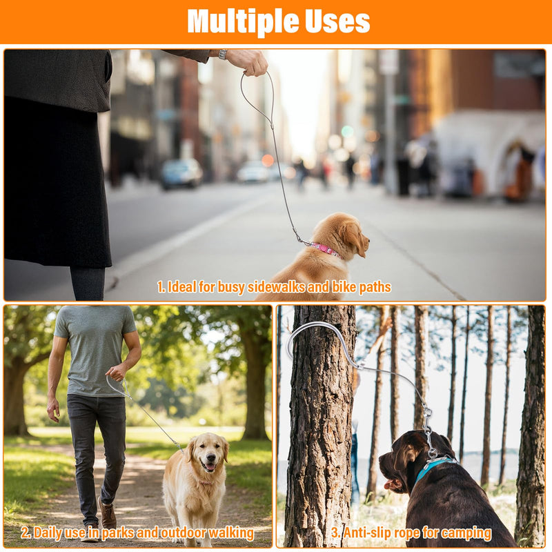 2 Pcs Chew Proof Dog Leash Extender Short Metal Cable for Dogs Cables Lead No Tangle 24" Detachable Short Handle Cable Braided Cord Steel Training Dog Leash for Most Dogs Leashes Collars Harnesses - PawsPlanet Australia
