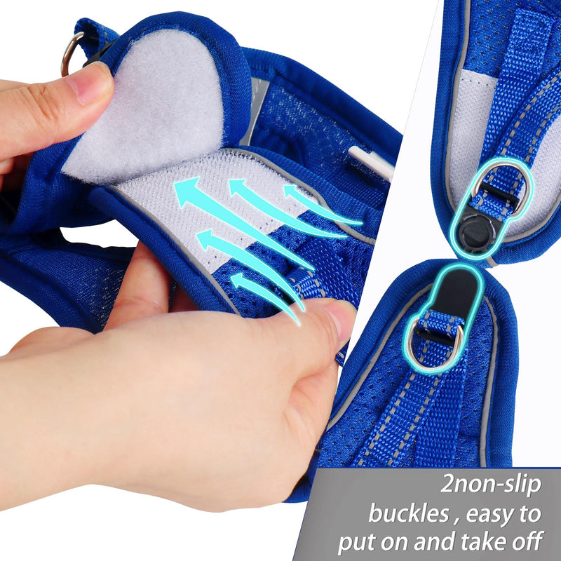 Dog Harness for Small Dogs and Leash Set, Honeycomb Grid, Reflective Lightweight Harness & Anti-Twist Pet Lead (Multi Color, Size: XS-S-M) (S, Sapphire Blue) S - PawsPlanet Australia