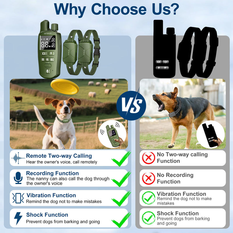 Dog Shock Collar for 2 Dogs, 4500FT Dog Training Collar Rechargeable Electric Collar with Recording & Calling & Vibration & Shock for All Breeds (Green) Green - PawsPlanet Australia