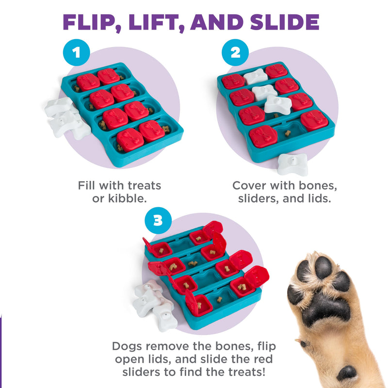 Outward Hound Nina Ottosson Dog Brick Dog Puzzle Interactive Treat Puzzle Dog Enrichment Dog Toy, Level 2 Intermediate, Blue Dog Brick (Red, White, Blue) - PawsPlanet Australia