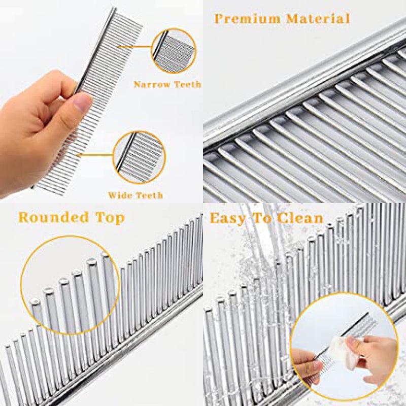Dog Metal Comb 7.5inch Dogs Dematting Tool Pet Grooming Comb Stainless Steel Teeth Cats Pubby Comb for Removing Hair (L: 19x5cm) L: 19*5cm - PawsPlanet Australia