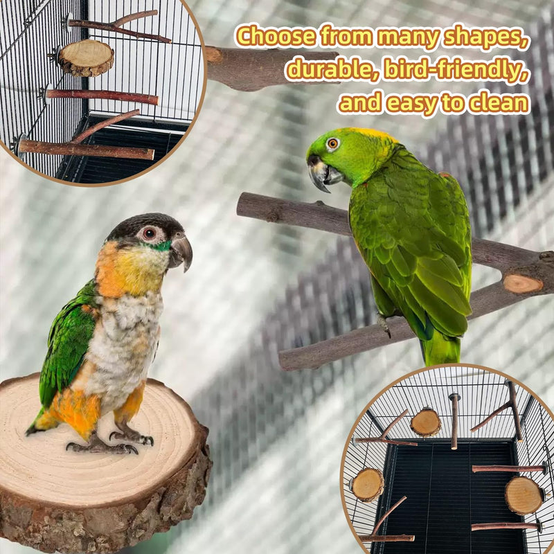 8-Piece Set Natural Wood Bird Perches - Wooden Parrot Stand with Fork Toys, Hanging Multi-Branch Platform, Hammock Swing - Suitable for Parakeets, Budgies - Durable Pet Bird Accessories - PawsPlanet Australia