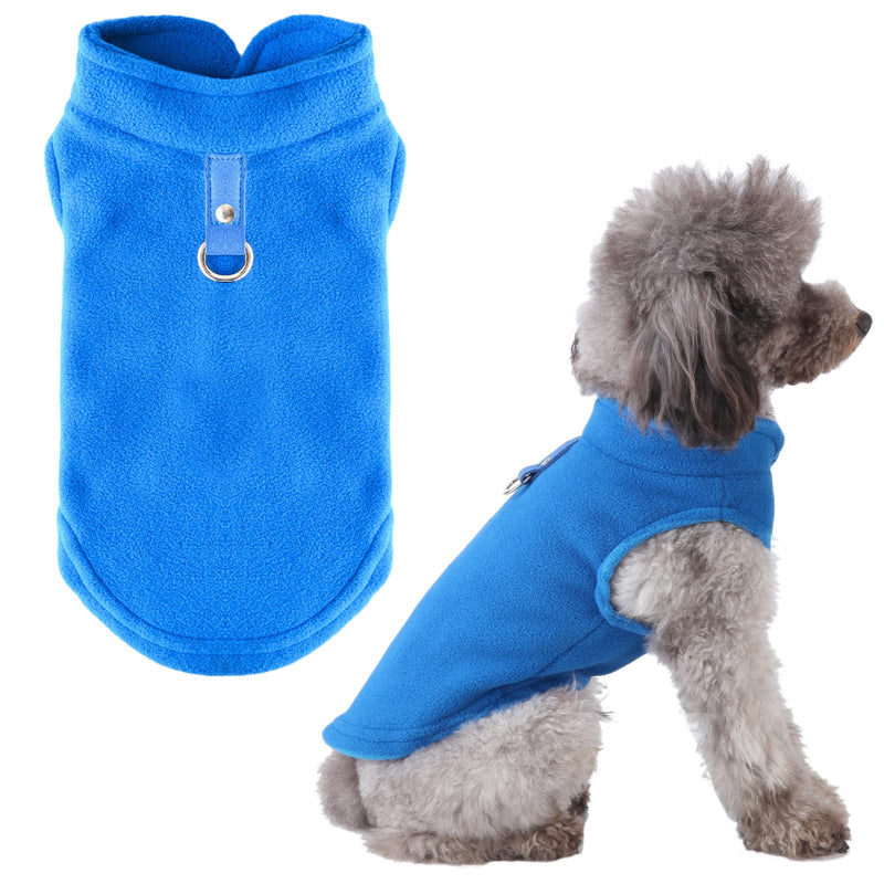 PETCARE Small Dog Sweater Cat Fleece Vest Soft Dog Jacket with Leash O-Ring Winter Warm Pet Pullover Coat Puppy Clothes for Small Dogs Cats Chihuahua Apparel Shih Tzu Costume, Blue M (Suggest 6-12 lbs)