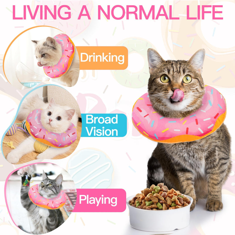 Cat Cone Collar Soft, Adjustable Cat Recovery Collars Spay Cones to Stop Licking, Cute Kittens Donut E Collar After Surgery, Anti-Lick Wound Healing Elizabetan Collars for Kittens (Pink, Small) Pink