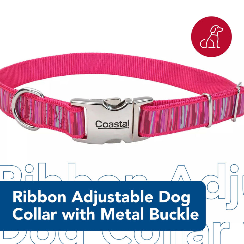 Coastal Pet - Ribbon - Adjustable Dog Collar with Metal Buckle, Pink Flamingo Stripe, 5/8" x 08"-12" 5/8" x 8"-12" (Pack of 1)