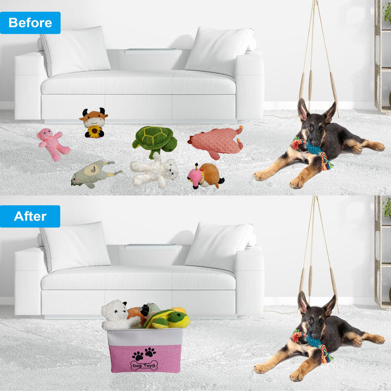 Dog Toy Basket Collapsible Dog Toy Box with Handles Foldable Dog Toy Bin for Pet Toys,Accessories M:15"L x 11"W x 9"H Pink Side Frame - PawsPlanet Australia