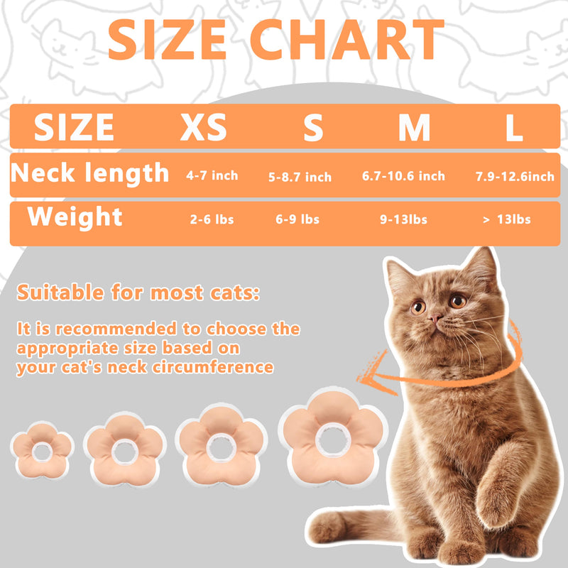 Cat Cone Collar Soft, Waterproof Cats Cones to Stop Licking After Surgery, Adjustable Soft Elizabeth Cats Collars for Wound Healing, Flower Shape Cat Recovery Collar (Pastel Orange, X-Small) Pastel Orange