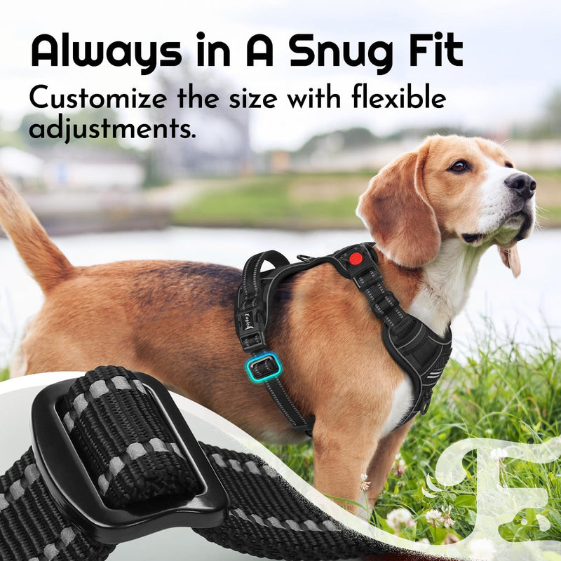 Eagloo Dog Harness for Large Dogs, Easy Wearing with 3 Quick-Release Buckles, Adjustable No Pull Pet Harness with MOLLE System, No Choke Reflective Vest with Control Handle, Black, XL X-Large - PawsPlanet Australia